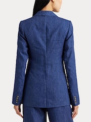 Lauren Ralph Lauren Blue Ryen Pinstripe Double Breasted Linen Blazer - Image 6 of 9