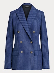 Lauren Ralph Lauren Blue Ryen Pinstripe Double Breasted Linen Blazer - Image 9 of 9