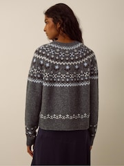 Monsoon Fleur Floral Fair Isle Crew Neck Cardigan - Εικόνα 2 από 4