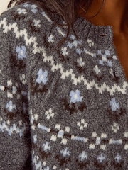 Monsoon Fleur Floral Fair Isle Crew Neck Cardigan - Εικόνα 4 από 4