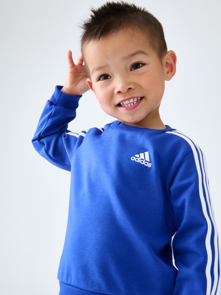 adidas Blue/White Kids Essentials 3 Stripes Jogger Set - Image 2 of 11 adidas Blue/White Kids Essentials 3 Stripes Jogger Set - Image 2 of 11