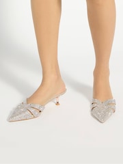 Dune London Metallic Calla Embellished Kitten Heel Shoes - Image 1 of 5