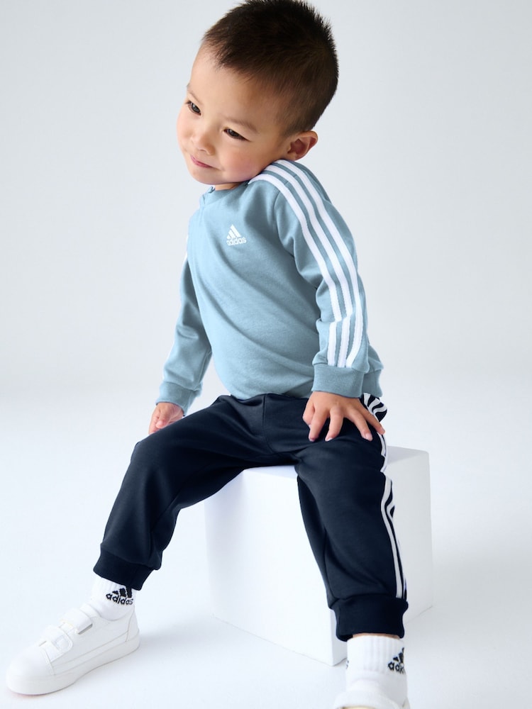 adidas Blue Kids Essentials 3 Stripes Jogger Set - Image 2 of 4 adidas Blue Kids Essentials 3 Stripes Jogger Set - Image 2 of 4