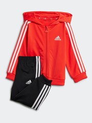 adidas Red/Black Essentials Shiny Hooded Tracksuit - Image 1 of 7