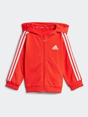 adidas Red/Black Essentials Shiny Hooded Tracksuit - Image 2 of 7