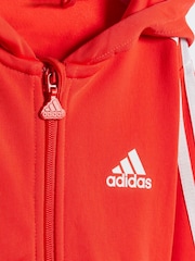 adidas Red/Black Essentials Shiny Hooded Tracksuit - Image 5 of 7