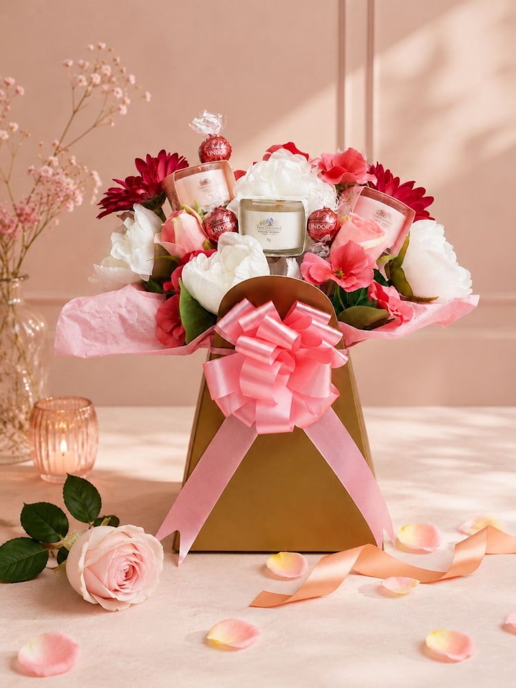 Funky Hampers Pretty in Pink Chocolate and Yankee Candle Bouquet - Image 2 of 2 Funky Hampers Pretty in Pink Chocolate and Yankee Candle Bouquet - Image 2 of 2
