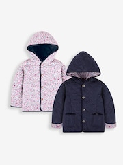 JoJo Maman Bébé Navy Girls' Reversible Quilted Jacket - Image 2 of 6