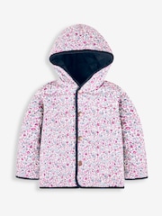 JoJo Maman Bébé Navy Girls' Reversible Quilted Jacket - Image 4 of 6