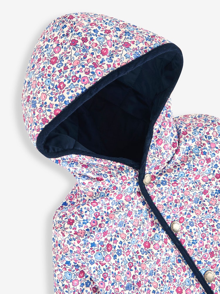 JoJo Maman Bébé Navy Girls' Reversible Quilted Jacket - Image 6 of 6