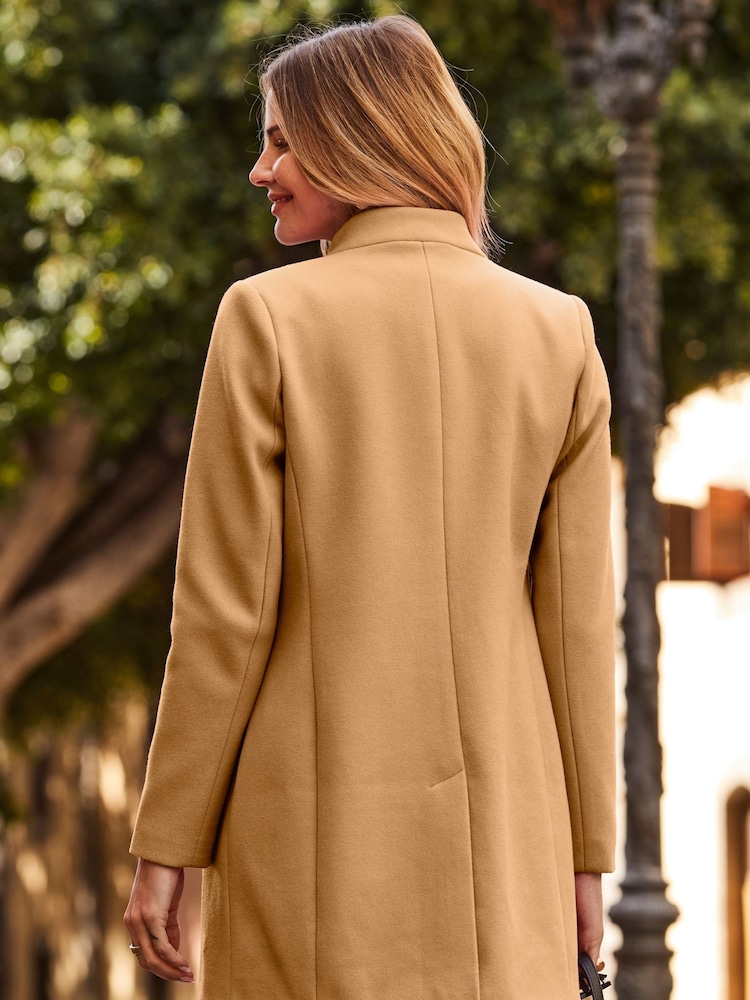 Sosandar Natural Faux Wool Notch Neck Coat - Image 2 of 5