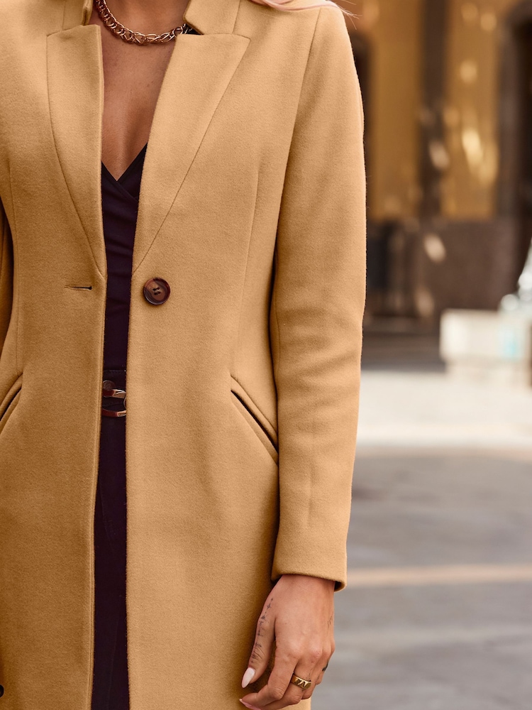 Sosandar Natural Faux Wool Notch Neck Coat - Image 5 of 5