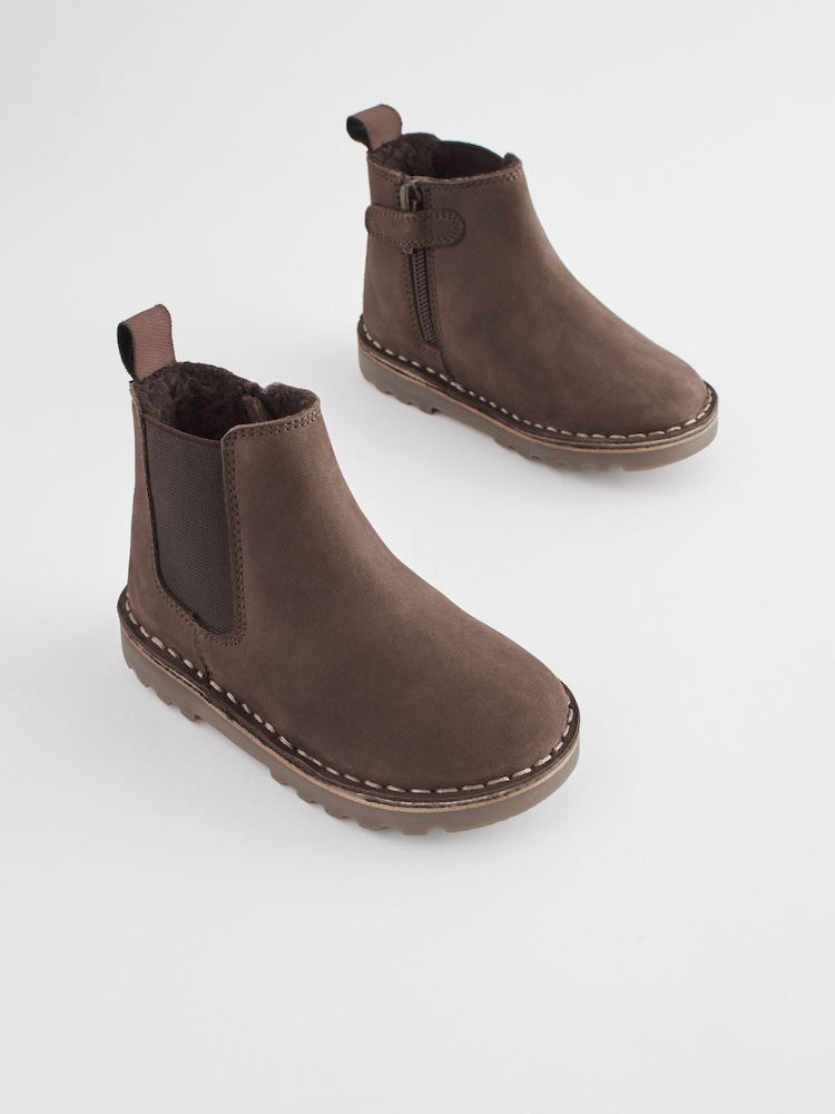 Marrón chocolate - Botas Chelsea de cuero con forro cálido - Imagen 1 de 6 Marrón chocolate - Botas Chelsea de cuero con forro cálido - Imagen 1 de 6