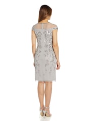 Adrianna Papell Womens Silver Beaded Short Dress - Image 2 of 5