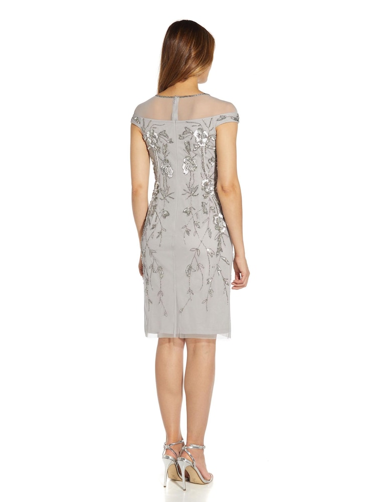 Adrianna Papell Womens Silver Beaded Short Dress - Image 2 of 5