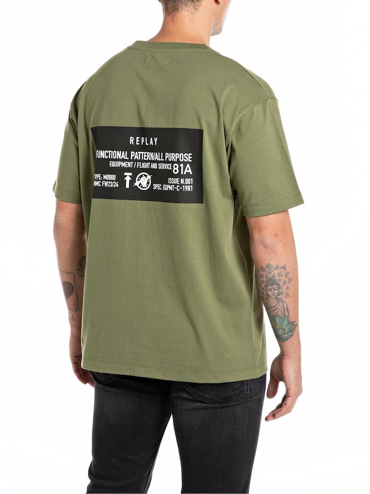 Replay Green Uprising Army Slogan Printed 100% Cotton T-Shirt - Image 2 of 2