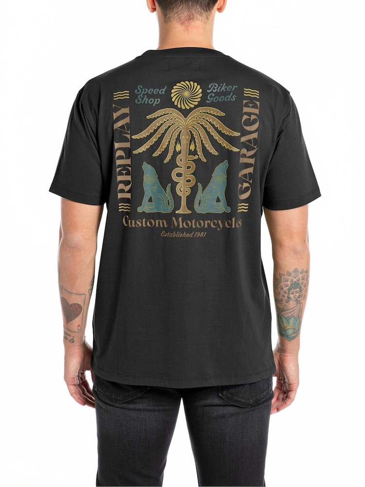 Replay Black Briker Evolution Back Print 100% Cotton T-Shirt - Image 1 of 2