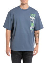 Replay Blue Industrial Beats Back Print 100% Cotton T-Shirt - Image 1 of 2