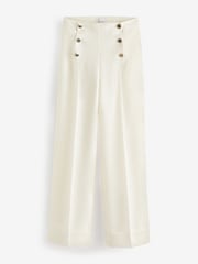 Creme - Premium Hose mit weitem Bein und Knopfdetail - Bild 5 von 6
