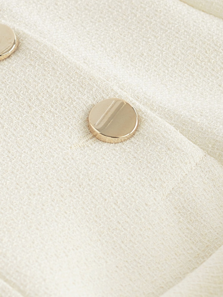 Creme - Premium Hose mit weitem Bein und Knopfdetail - Bild 6 von 6
