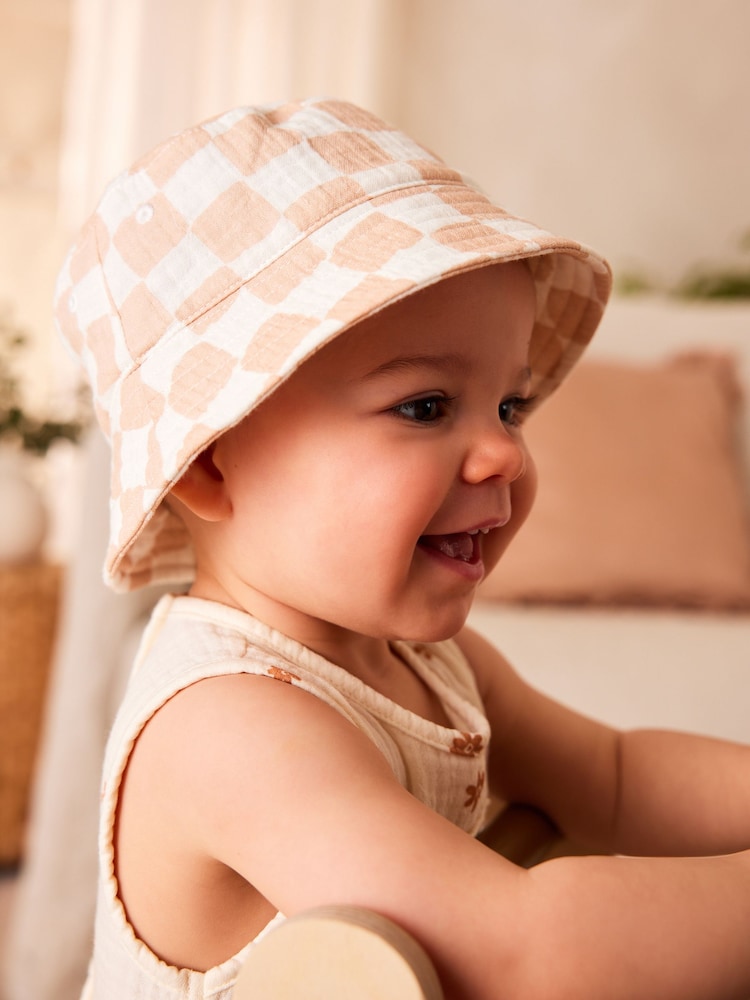 Neutral Checkerboard Baby Bucket Hat (0mths-2yrs) - Image 1 of 4
