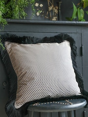 Rockett St George Sand Stripe Velvet Fringe Feather Filled Cushion - Image 1 of 5