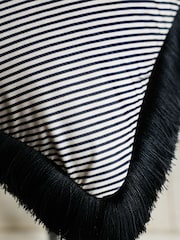Rockett St George Sand Stripe Velvet Fringe Feather Filled Cushion - Image 2 of 5
