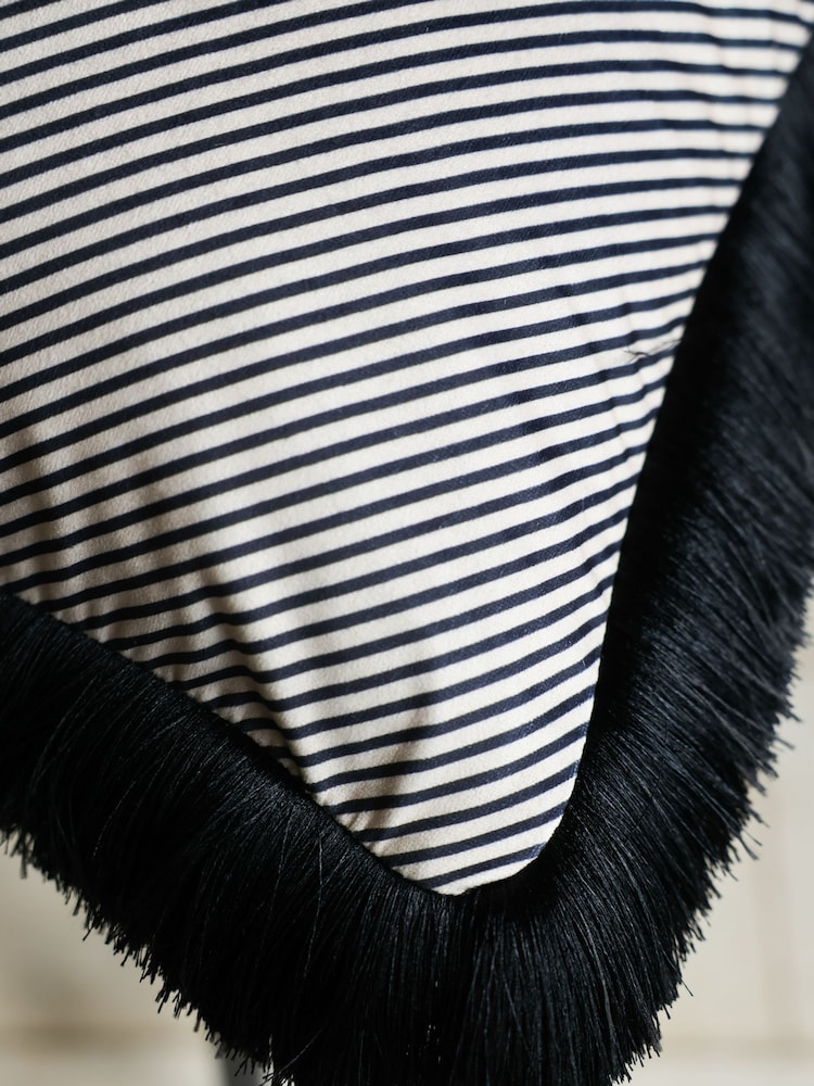 Rockett St George Sand Stripe Velvet Fringe Feather Filled Cushion - Image 2 of 5