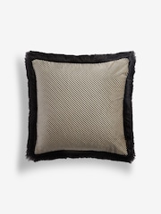 Rockett St George Sand Stripe Velvet Fringe Feather Filled Cushion - Image 3 of 5