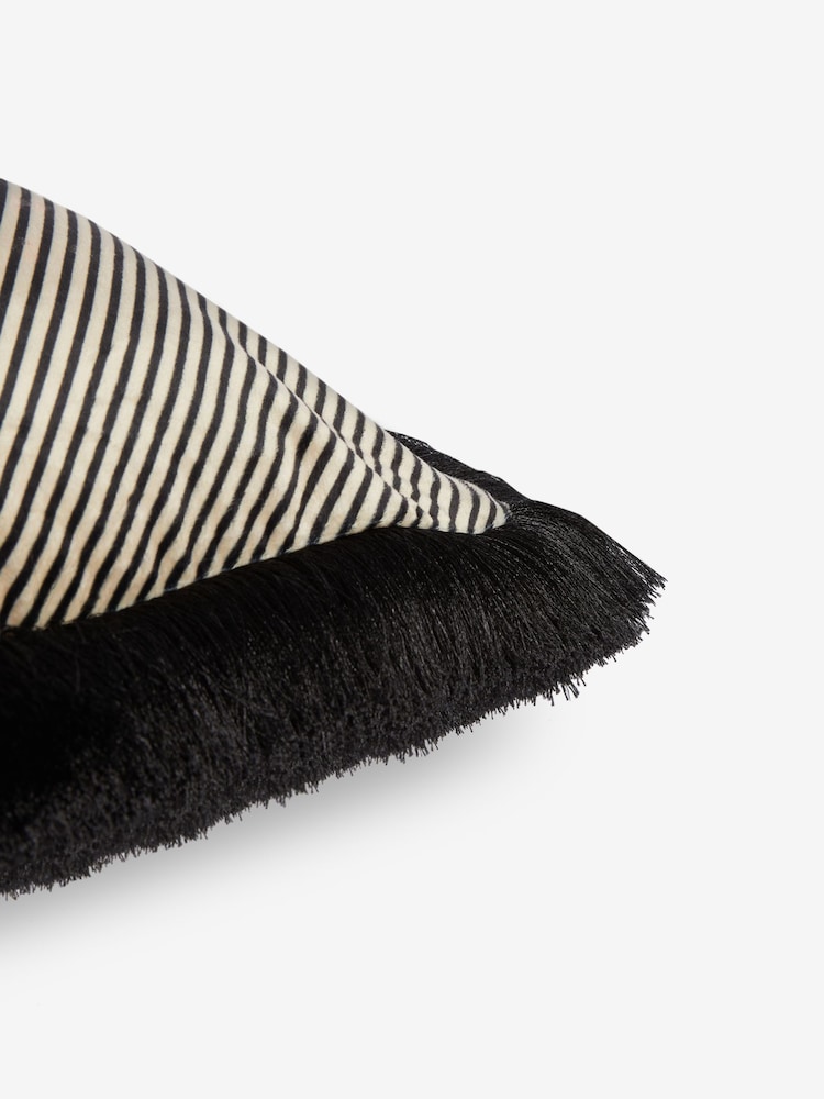 Rockett St George Sand Stripe Velvet Fringe Feather Filled Cushion - Image 5 of 5