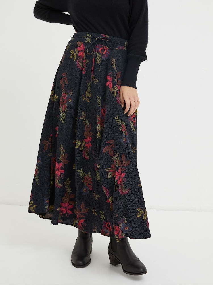 FatFace Black Amelie Floral Midi Skirt - Image 1 of 6
