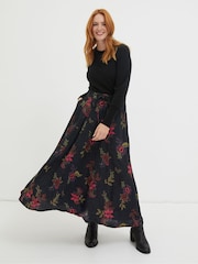 FatFace Black Amelie Floral Midi Skirt - Image 3 of 6