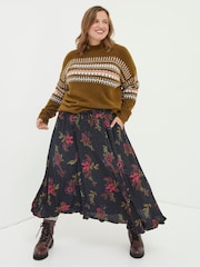 FatFace Black Amelie Floral Midi Skirt - Image 4 of 6