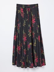FatFace Black Amelie Floral Midi Skirt - Image 6 of 6