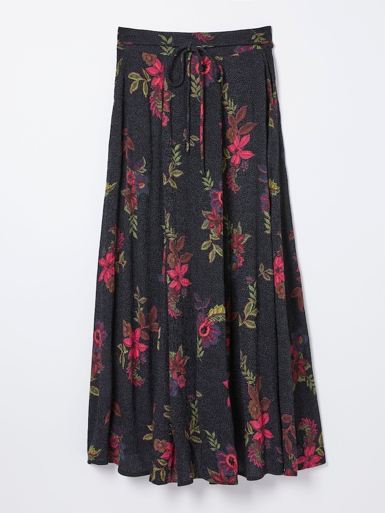 FatFace Black Amelie Floral Midi Skirt - Image 6 of 6