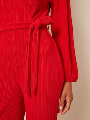 Red Long Sleeve Plissé Jumpsuit - Image 4 of 6