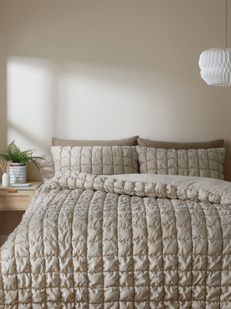 Catherine Lansfield Natural Cosy Puffer Duvet Cover Set - Image 1 of 4