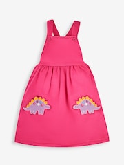 JoJo Maman Bébé Raspberry Pink Dino Girls' 2-Piece Appliqué Pinafore Dress & Top Set - Image 3 of 6