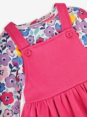 JoJo Maman Bébé Raspberry Pink Dino Girls' 2-Piece Appliqué Pinafore Dress & Top Set - Image 5 of 6