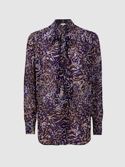 Reiss Blue Tora Animal Print Necktie Blouse - Image 2 of 5