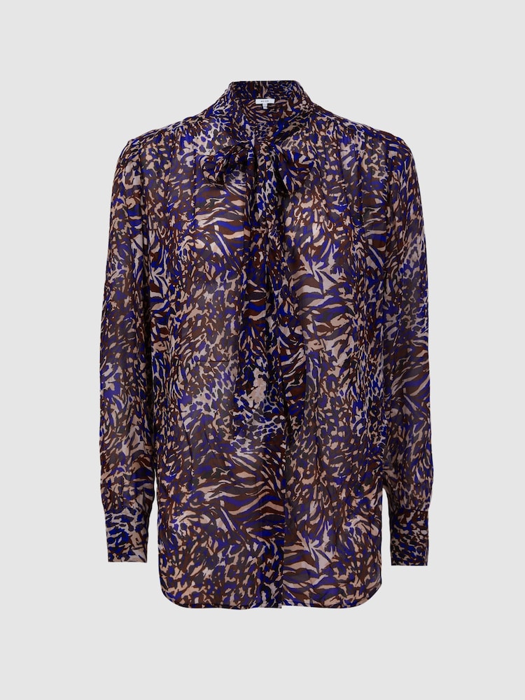 Reiss Blue Tora Animal Print Necktie Blouse - Image 2 of 5