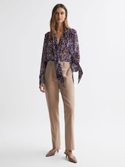 Reiss Blue Tora Animal Print Necktie Blouse - Image 3 of 5