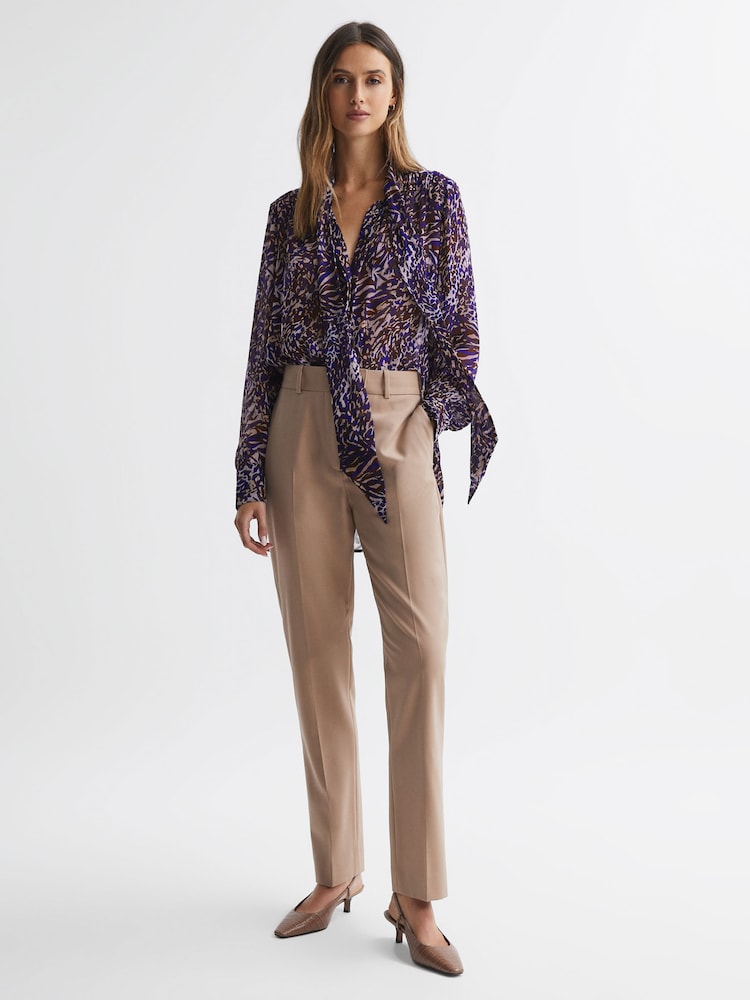 Reiss Blue Tora Animal Print Necktie Blouse - Image 3 of 5