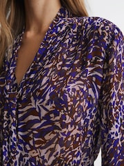 Reiss Blue Tora Animal Print Necktie Blouse - Image 4 of 5