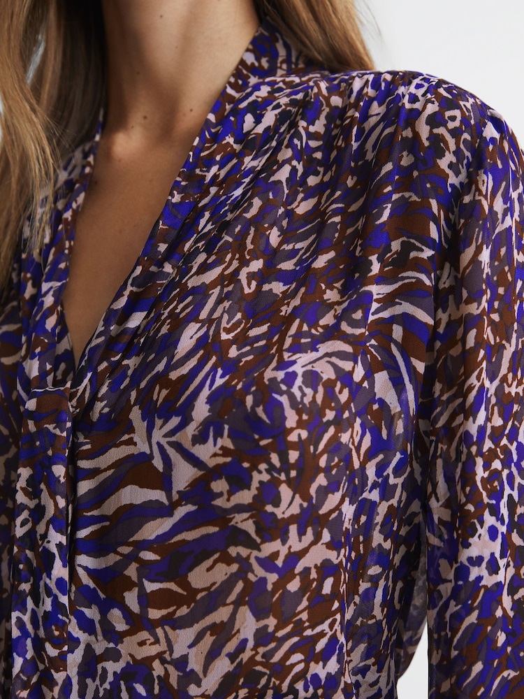 Reiss Blue Tora Animal Print Necktie Blouse - Image 4 of 5