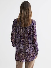 Reiss Blue Tora Animal Print Necktie Blouse - Image 5 of 5