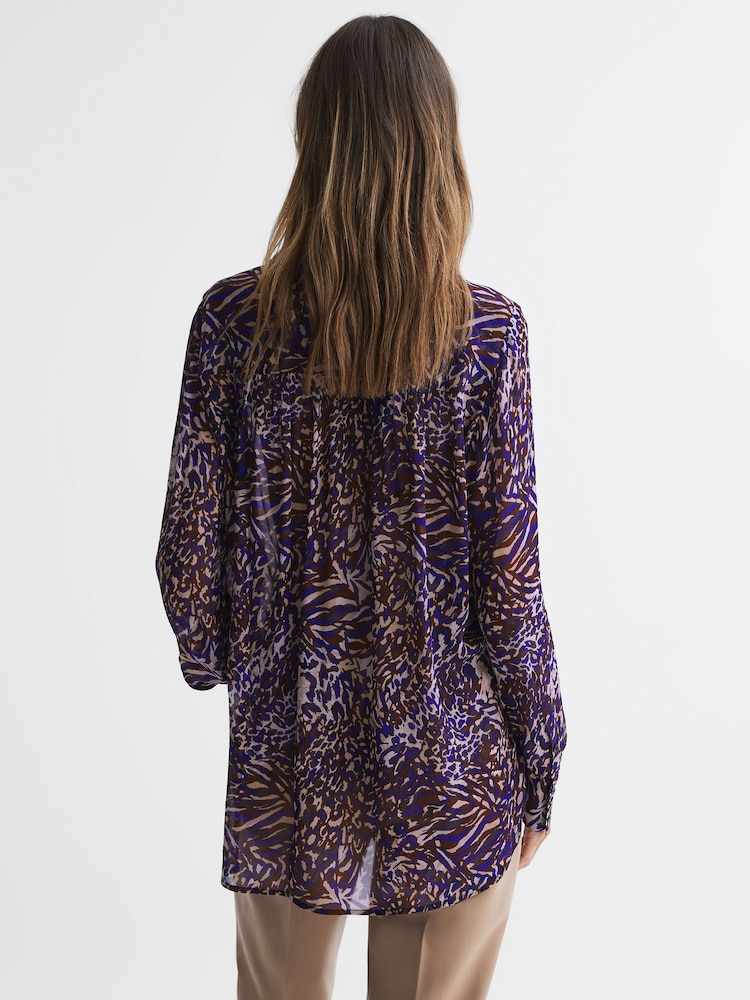 Reiss Blue Tora Animal Print Necktie Blouse - Image 5 of 5
