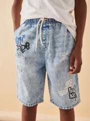 Bleu clair - Short en jean graffiti (3-16 ans) - Image 1 of 7
