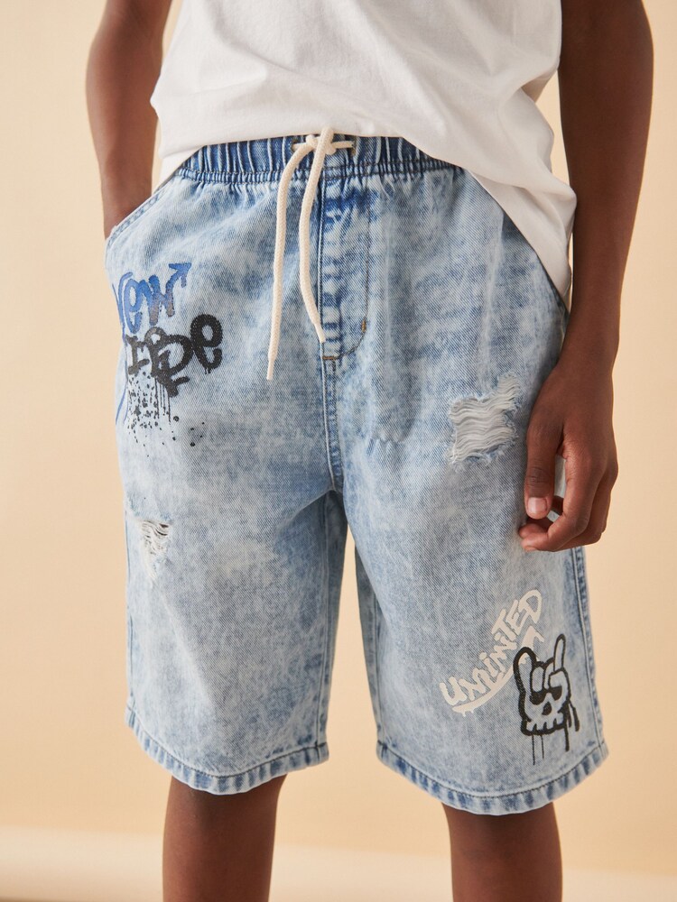 Bleu clair - Short en jean graffiti (3-16 ans) - Image 1 of 7