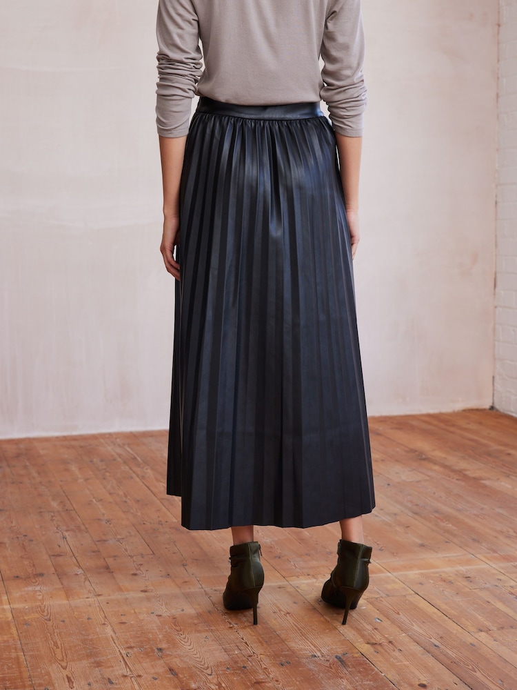 Black PU Pleated Midi Skirt - Image 3 of 6